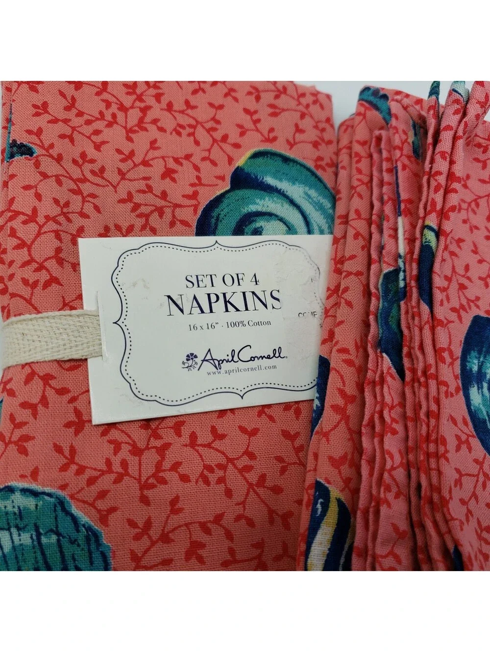April Cornell Cotton Napkins Set of 8 Ocean Themed Shells Sea Life Conch Coral